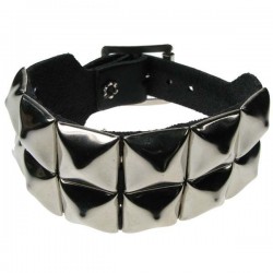 2 Row Pyramid Studded Leather Wristband