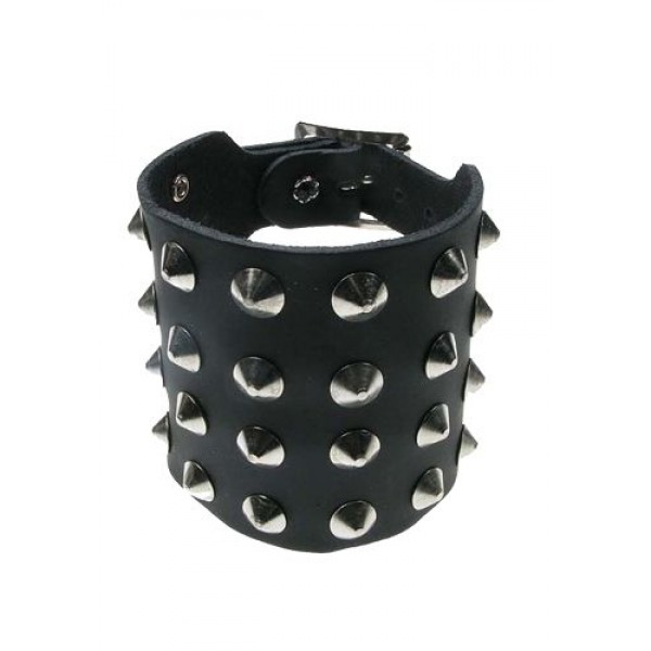 4 Row Conical Studded Leather Wristband