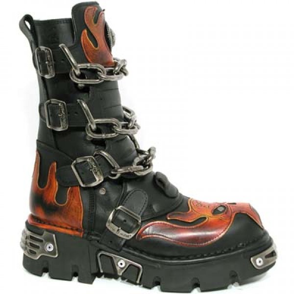 New Rock Boots - M.717-C1 Flame and Chains 45 DAYS CUSTOM MAKE ONLY