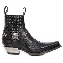 New Rock Boots - M.7950-S9 West Studded Ankle Cowboy Boot