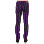 Run and Fly -  Unisex Indie Mod 60s Retro Black & Purple Striped Skinny Jeans