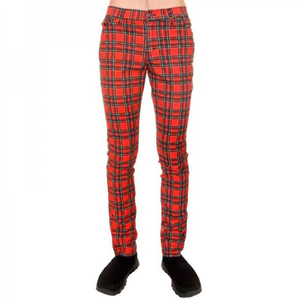 Run and Fly -  Unisex Indie Emo Retro 60s 80s Mod Punk Red Tartan Skinny Jeans