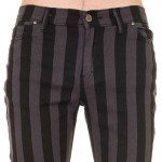 Run and Fly -  Unisex Indie Mod 60s Retro Black & Grey Striped Skinny Jeans