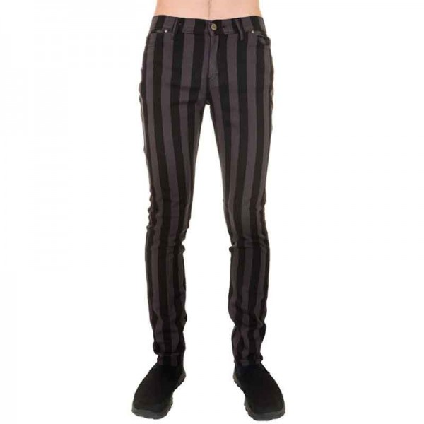 Run and Fly -  Unisex Indie Mod 60s Retro Black & Grey Striped Skinny Jeans