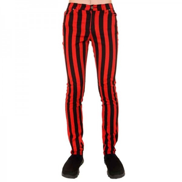 Run and Fly -  Unisex Indie Mod 60s Retro Black & Red Striped Skinny Jeans