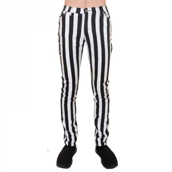 Run and Fly - Unisex Indie Mod 60s Retro Black & White Striped Skinny Jeans